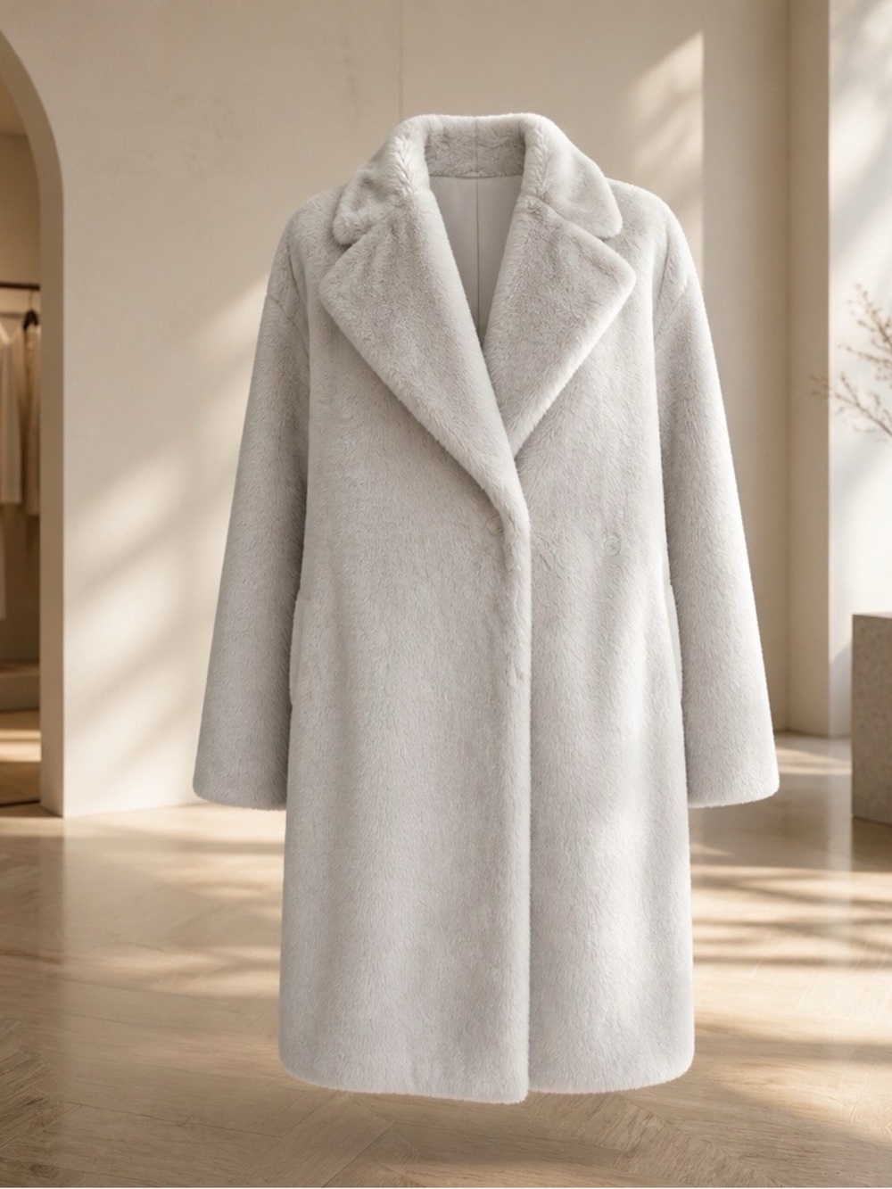 Women’s Faux Fur Long Coat - Ivory